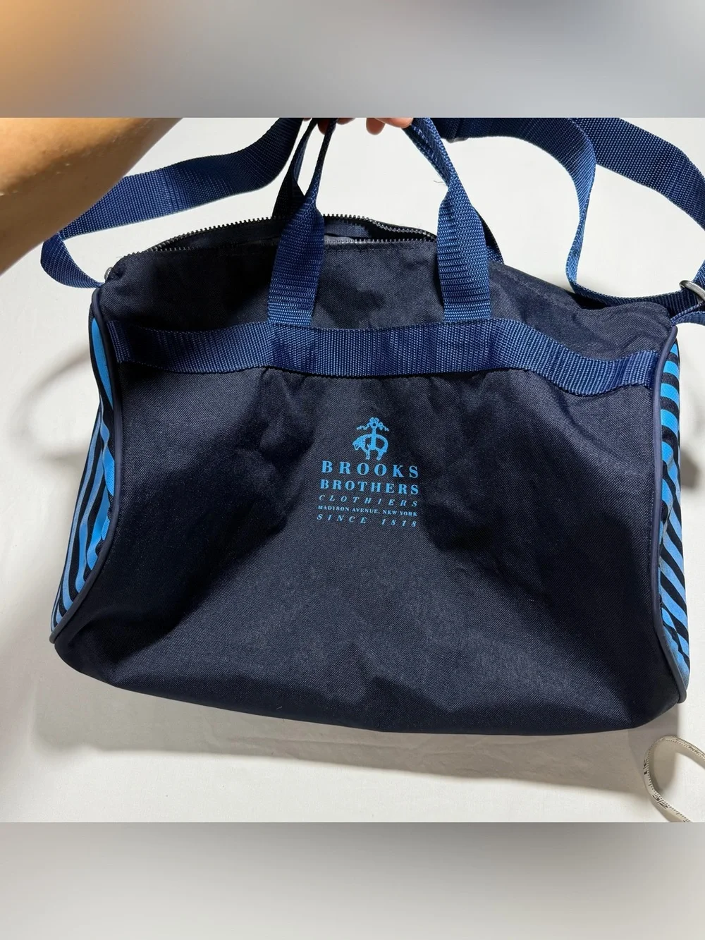 Brooks Brothers Navy Blue Duffel with Light Blue Logo
